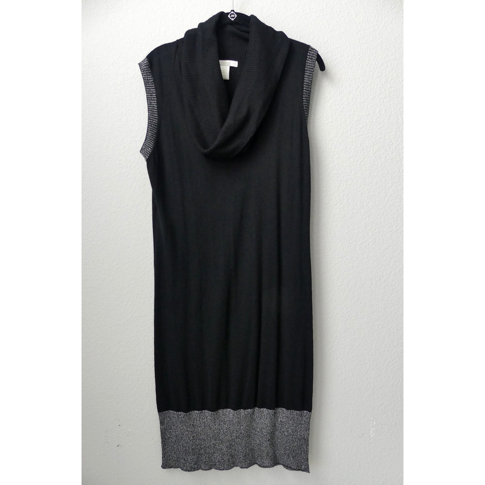 Cache LUXE Silk Dress Womens LARGE Cashmere Cowl Silver Accent‎ Sweater Classy